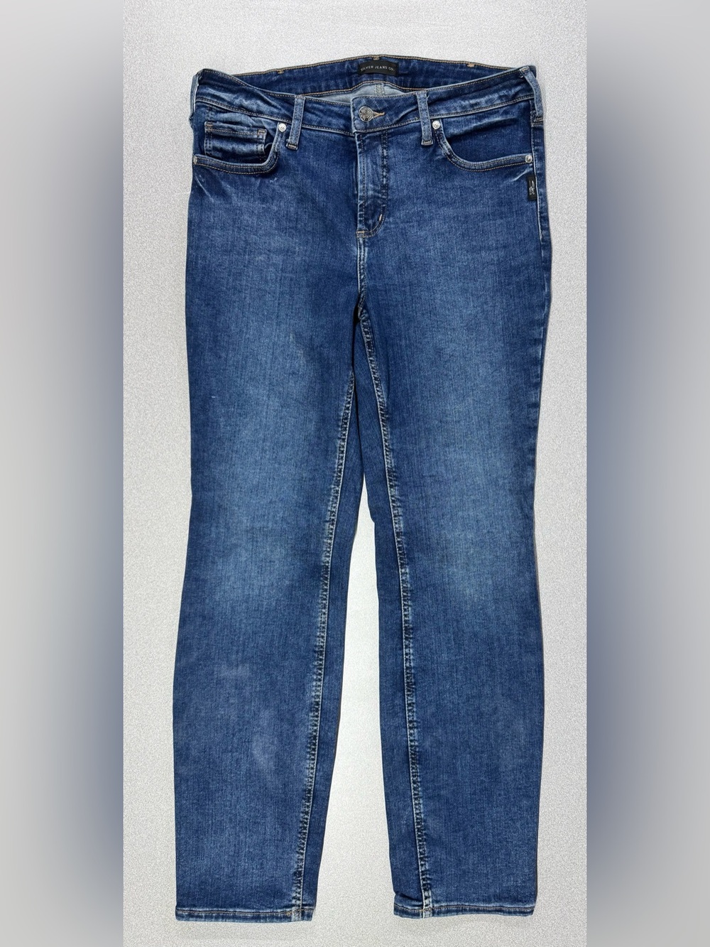 Silver Jeans Women's Infinite Fit Mid-rise Straight Indigo Blue Denim Size Large